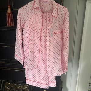 NWOT Victoria’s Secret pink and red polkadot flannel button up pants pajamas